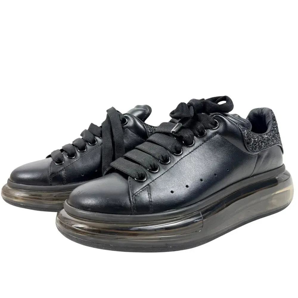 Alexander Mcqueen Oversized Glitter Clear Sole Leather Sneakers Black Size 38.5